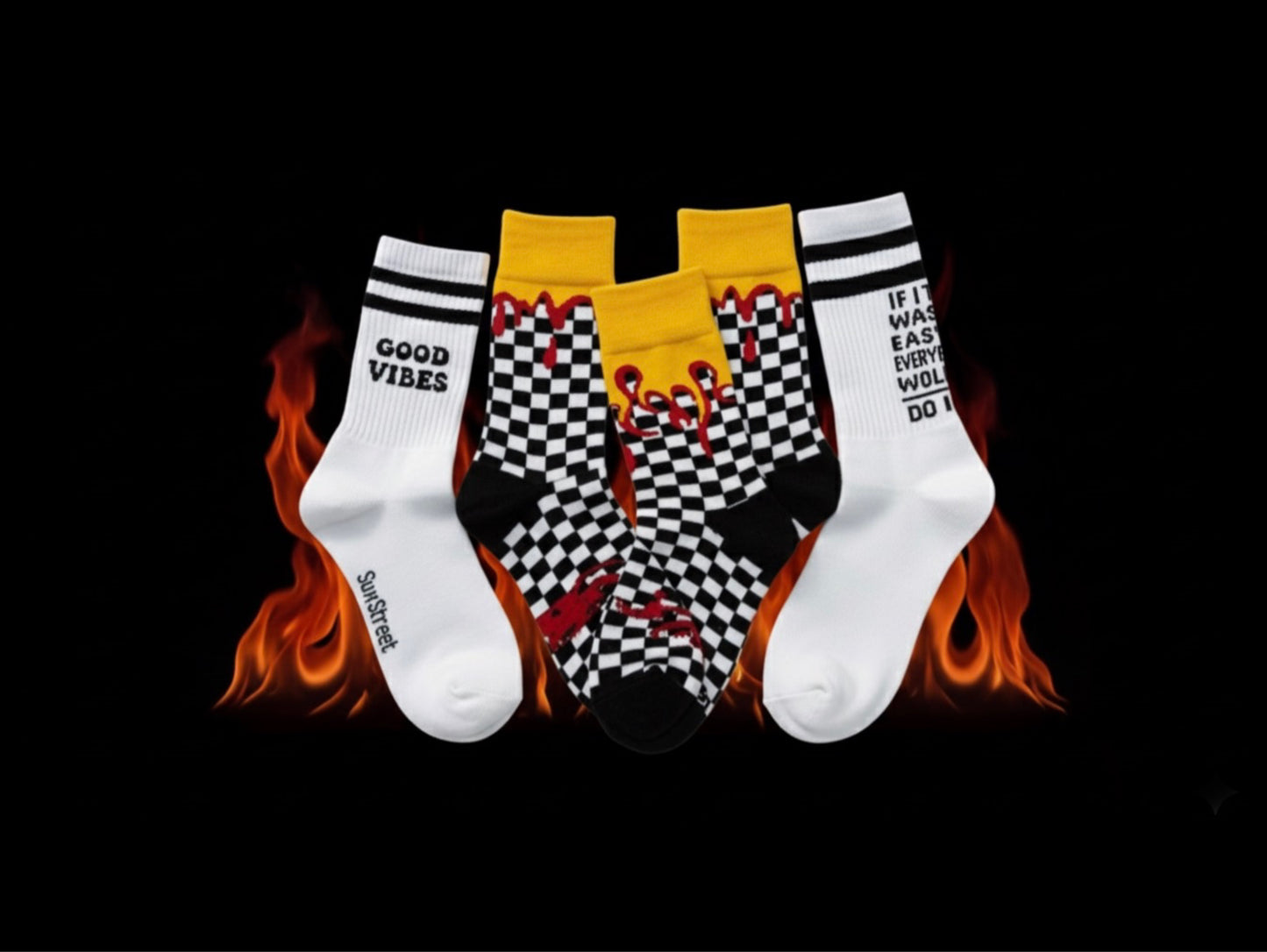 Not Easy + Good Vibes Everyday + Scorpion Blaze Checker Socks Combo ( pack of 3 )