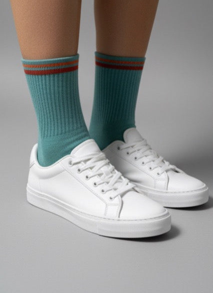 Retro Mint Stripe Crew Socks