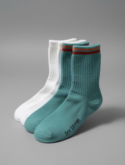 Retro Mint Stripe Crew Socks