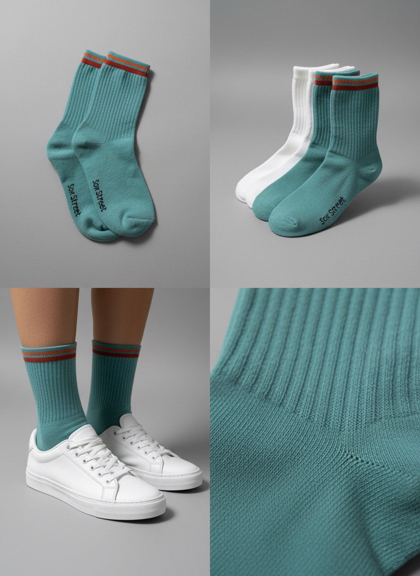 Retro Mint Stripe Crew Socks