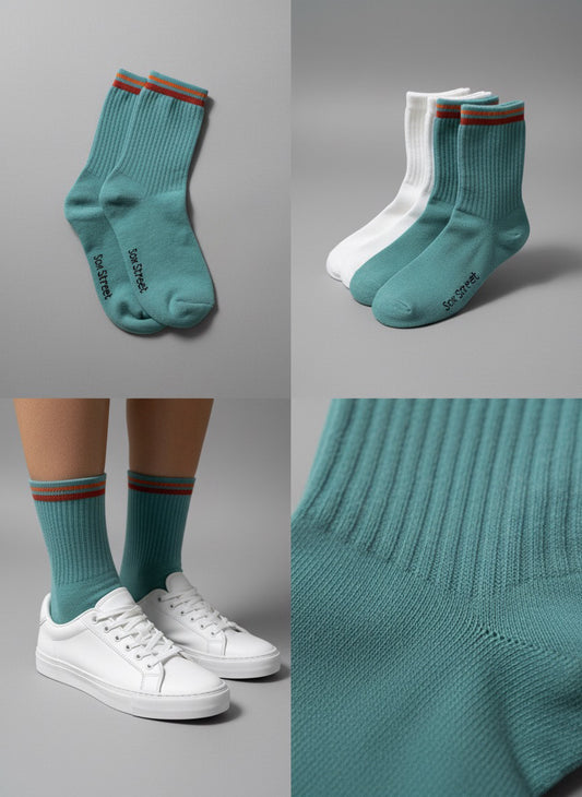 Retro Mint Stripe Crew Socks