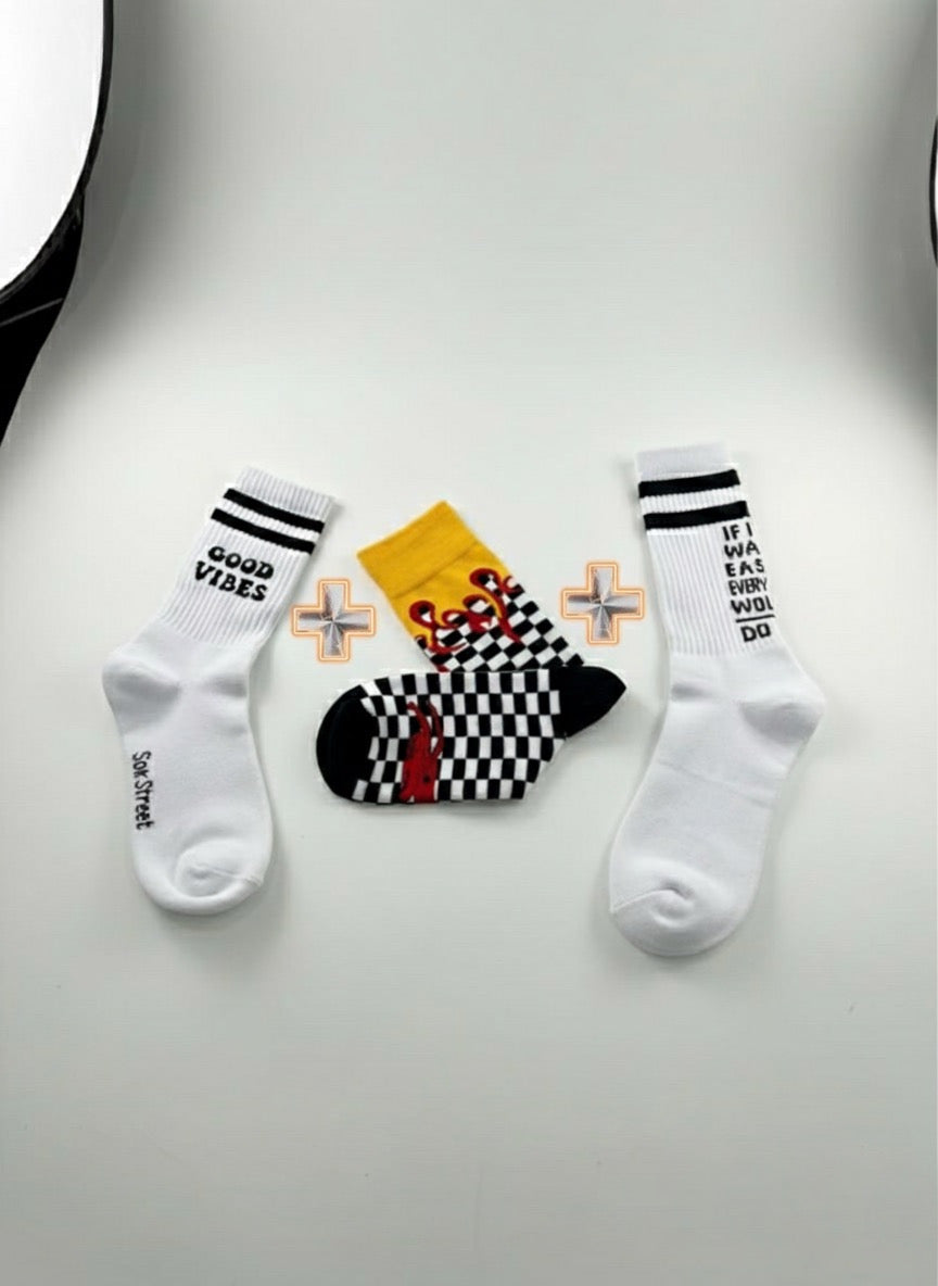 Not Easy + Good Vibes Everyday + Scorpion Blaze Checker Socks Combo ( pack of 3 )