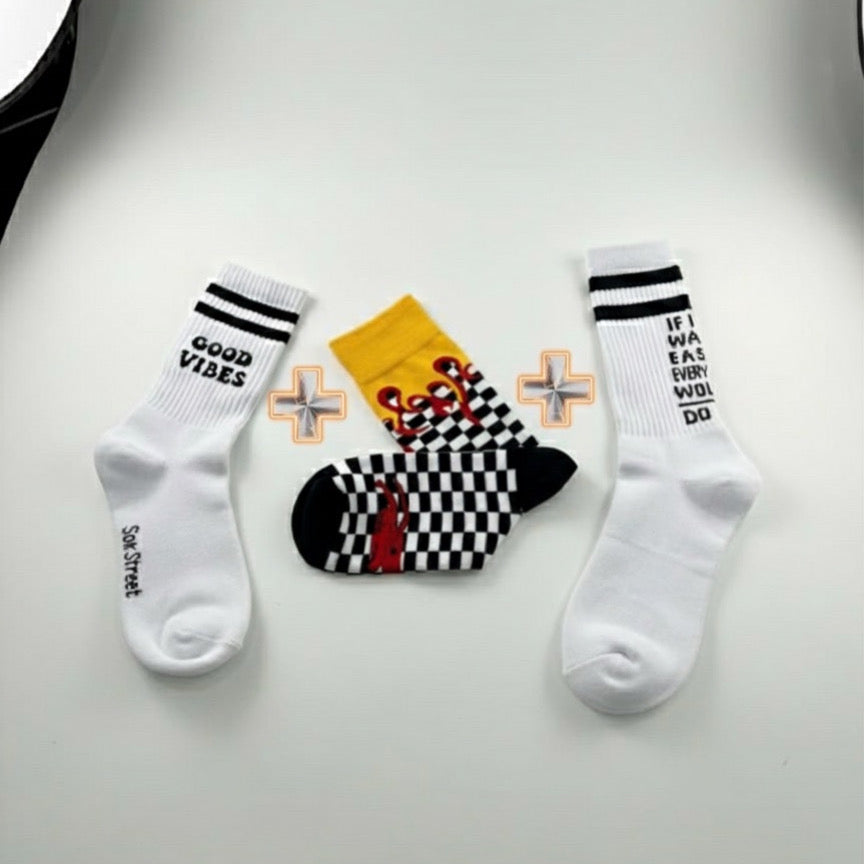 Not Easy + Good Vibes Everyday + Scorpion Blaze Checker Socks Combo ( pack of 3 )