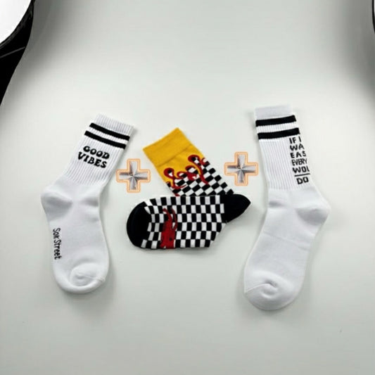 Not Easy + Good Vibes Everyday + Scorpion Blaze Checker Socks Combo ( pack of 3 )